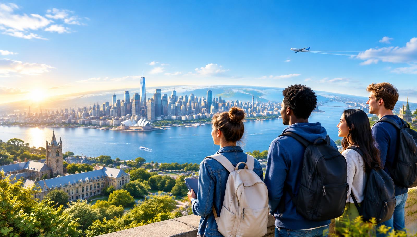 International students looking toward a bright global education future